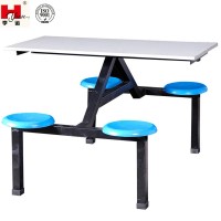 Custom Made Industrial 4-seat Dining Table  with round stool for Staff Canteen